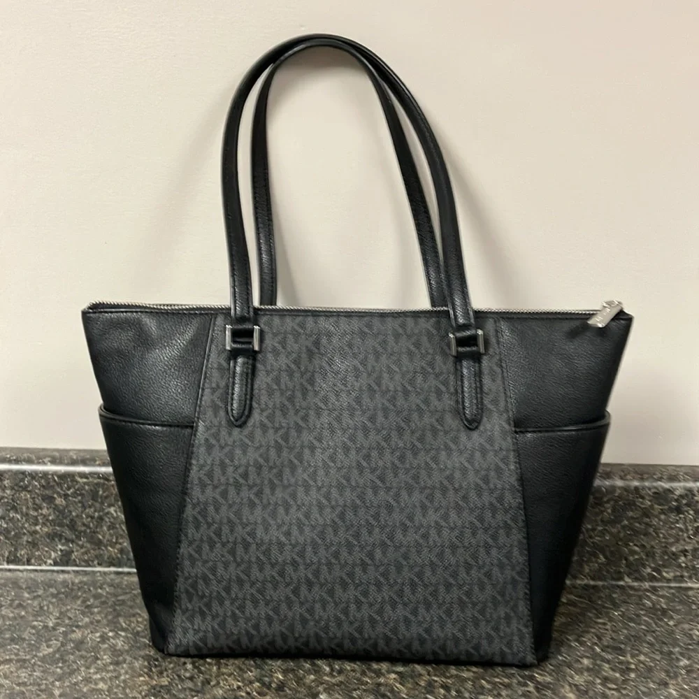 Michael Kors charlotte large tote black signature bag purse - Picture 2 of 16